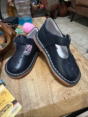 L'Amour Navy T-Strap Dress Shoes for Kids